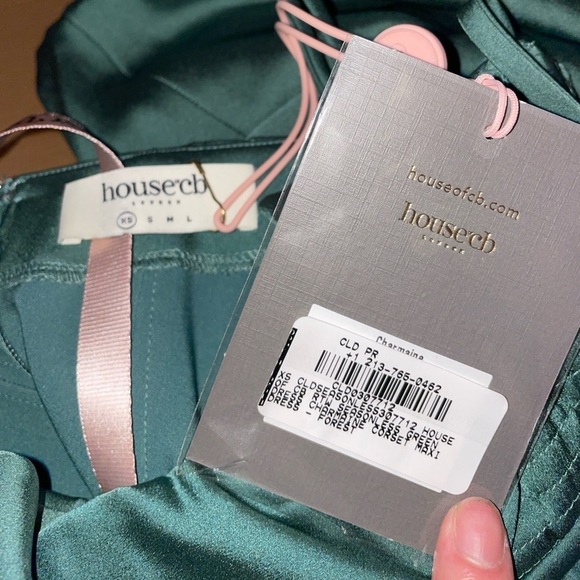 NEW! House of CB- Green Forest Charmaine Corset Maxi Dress Silk Satin Size XS - Picture 10 of 10